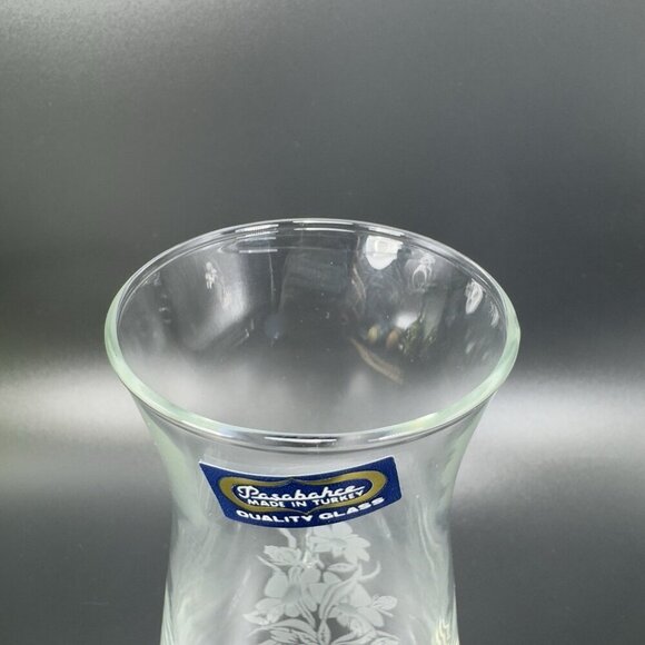 Vintage Pasabahce Etched Glass Vase Clear Floral Pattern With Sticker Turkey VTG - Picture 5 of 11